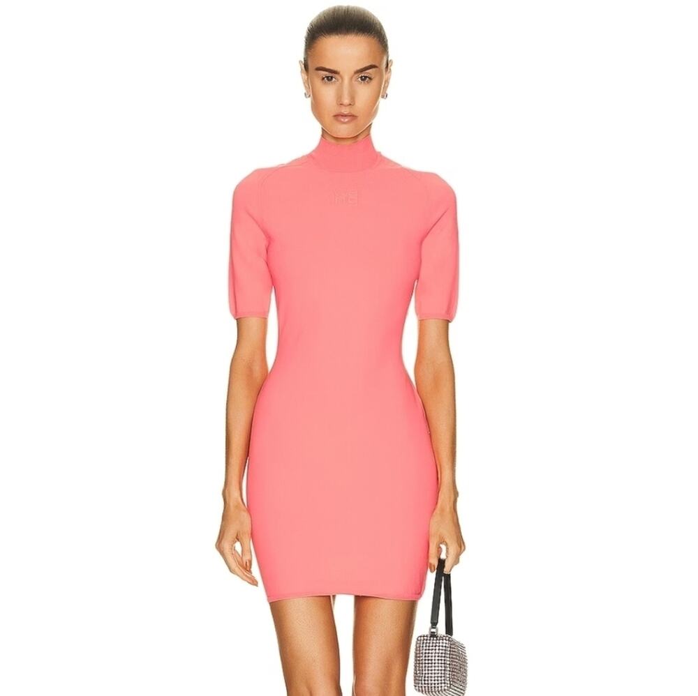 Alexander Wang Logo Printed Mini Dress in Anime Pink Size Small Short Sleeve